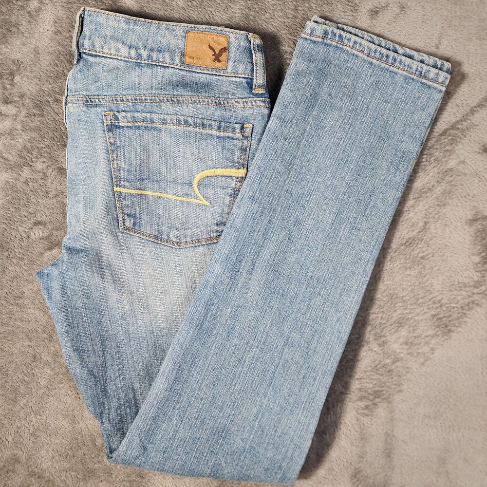 American Eagle Size 4 Skinny Stretch Distressed Embroidered Jeans Y2K Millennial